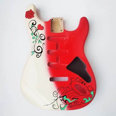 Alder Strat Style Guitar Body with Flower Graphic Finish image 2