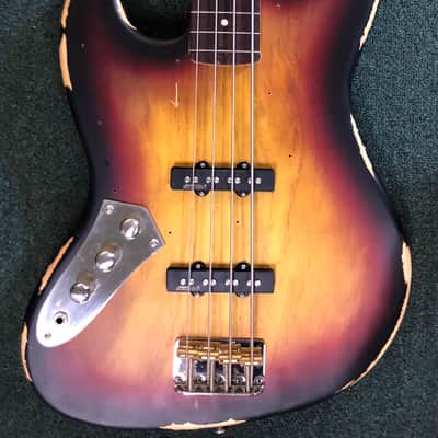 Vintage LV74MRJP Fretless 4-String Bass 2021 Satin Distressed Sunset Sunburst image 2