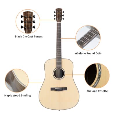 TARIO 41'' Acoustic All Solid Guitar Solid Spruce Top Solid Ovangkol Back and Sides Mahogany Neck image 5