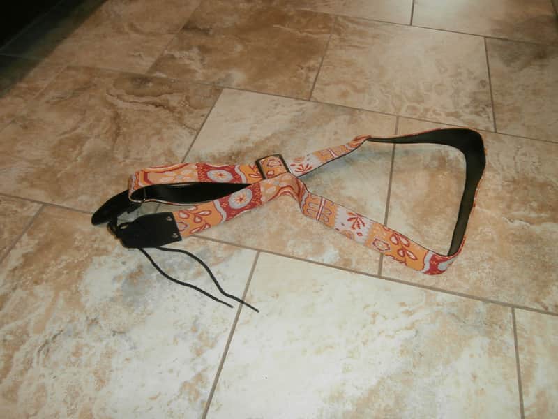 Vintage 1970's Ace-Style Guitar Strap! Metal Buckle, Trippy Orange Pattern! image 1