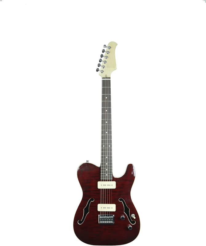 Solid Top Semi Hollow Body Electric Guitar, Trans Red image 1