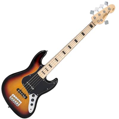 Vintage VJ75 ReIssued Maple Fingerboard Bass Guitar ~ 5-String ~ Sunburst image 1