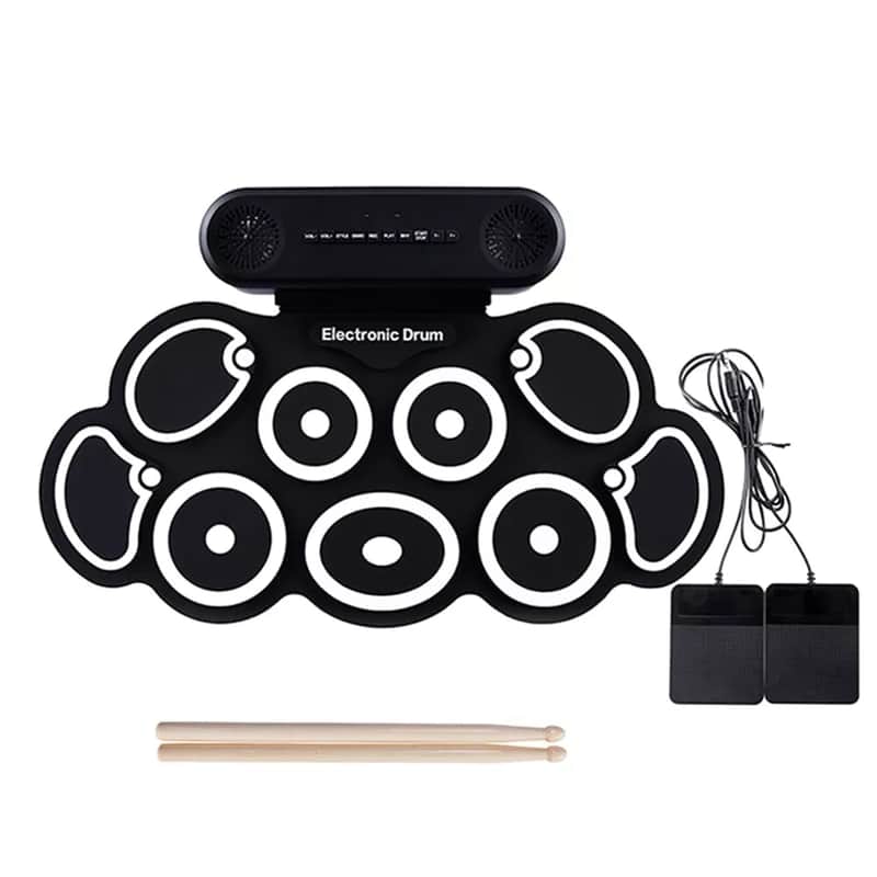 Electric Drum Set 9-Pad Roll-up with Headphones, USB MIDI, and Dual Pedals – Portable Drum Kit with Recording and Game Mode image 1