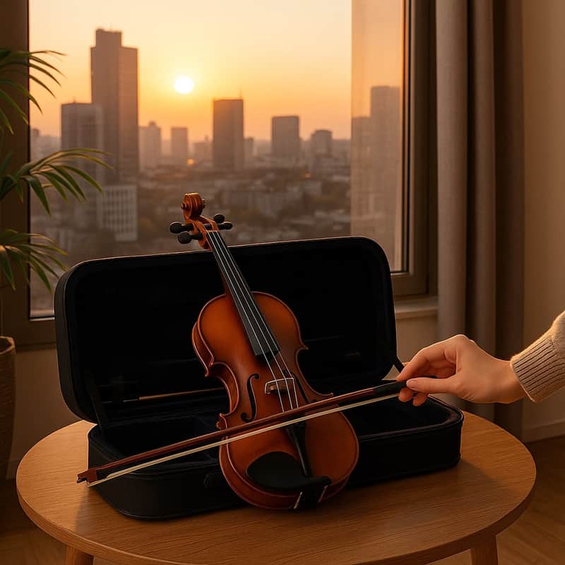 4/4 Full Size Beginner Violin Set – Natural Acoustic Violin with Case, Bow, Rosin & Bridge – Adult Starter Kit, Handmade Basswood Body image 1