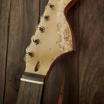 #202603 :: Baldman's Stratocaster set in Dirty Relic Olympic White over Metallic Wine Red : Vintage Aged image 9