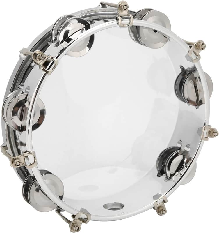 8in Tambourine Adjustable Tone Hand Drum Hand Held Percussion Educational Musical Instrument Cymbal Bells Double Row Jingle Bells with Drum Key(Transparent) image 1