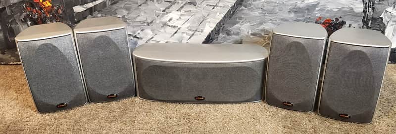 Polk Polk Audio RM6761  compact satellite/surround speakers 5 speakers (no subwoofer) 90s  - Silver image 1