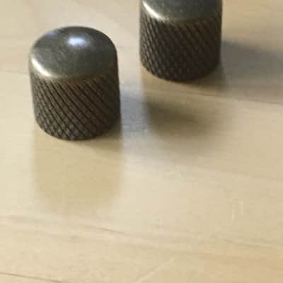 Two Custom Bronze Aged Brass Gold Relic Knobs for Fender Tele P Bass Split Shaft Telecaster Pair image 2
