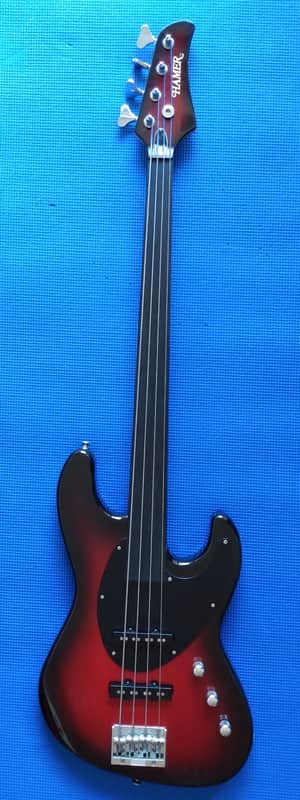 HAMER USA 1996 Cruise "J" Style Fretless Cherry/Black Burst Bass image 1