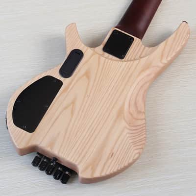 Black Custom 5 String Headless Bass, Wenge Top Ash Body, Roasted Maple Neck, 24 Frets image 4
