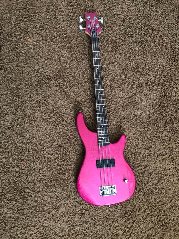 Daisy Rock Debutante Rock Candy Atomic Pink Sparkle Bass guitar 3/4 scale image 1