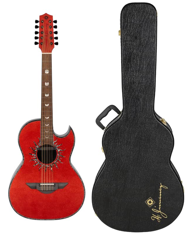 H. Jimenez Colección de Galaxia Antares Bajo Quinto Glossy Red Sparkle Finish Acoustic +Hardshell Case | Authorized Dealer image 1