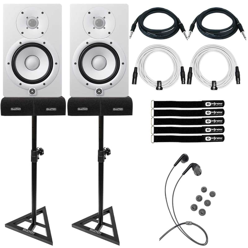 Yamaha HS5W 5" Powered Studio Reference Monitor Speakers White Pair w Stands image 1
