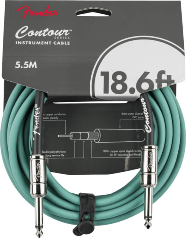 Fender Contour Series Instrument Cable, Straight, 18.6' ft, Sherwood Green image 1