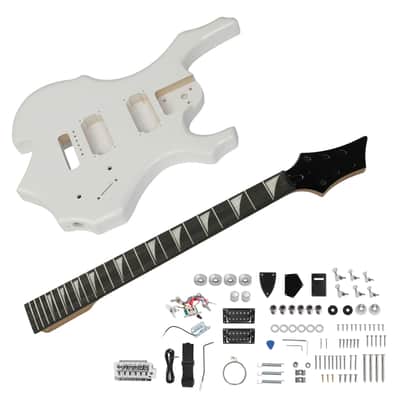 Cxxss DIY 6 String Flame Shaped Style HSH Electric Guitar Kits with Mahogany Body, Maple Neck and Accessories White image 1