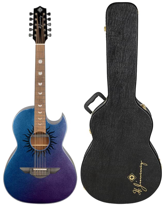 H. Jimenez Colección de Galaxia Aurora Borealis Bajo Quinto Glossy Purple to Blue Color Changing Sparkle Finish Acoustic +Hardshell Case | Authorized Dealer image 1