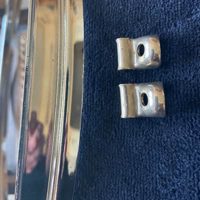 Slingerland Radio King Rim Clips (2) Nickel on Brass for Single Flange Rims on Snare Drum, Tom - VERY GOOD image 1