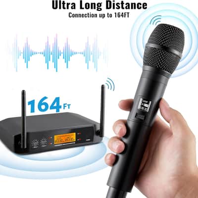Microphone for Singing Wireless Microphone System Dual Professional Cordless Handheld Dynamic Mic Set for Home Karaoke Party Meeting Church DJ Wedding, 164ft Range image 2