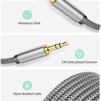 AUX Cord 10ft - 3.5mm Auxiliary Audio Cable AUX Cable Nylon Braided Male to Male 3.5mm Audio Cable Compatible for Headphones, iPods, iPhones, iPads, Home/Car Stereos and More image 4