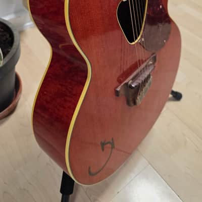 1954 Gretsch 6022 Rancher Jumbo Flat Top Western Orange Early 50s American Vintage 1950's USA G6022 Original Case G Brand Steer Logo Piezo Acoustic-Electric Guitar Spruce Maple Body Country Western Inlays Brazilian Rosewood image 14