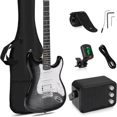 Beginner Electric Guitar Kit HSS Pickup, Versatile 5-Way Switch for Clean to High-Gain Tone, Full-Size ST Style Guitar for Starter & Intermediate Players, Gig Bag, Digital Tuner Black image 1