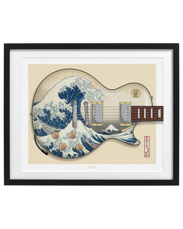 Gibson Les Paul Body Shape, Japanese Great Wave Guitar Art Print, Guitar Wall Art,Poster, 16x20" image 1