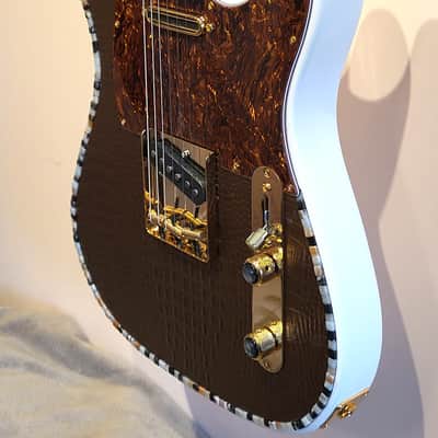 Custom Designed & Crafted White Tele Style w/Gold Alligator Tolex & Amazonite Stones Serial #064 - 2025 image 3
