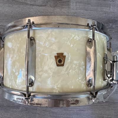 WFL Ludwig 1940s Era Zephyr Lug Snare Drum 7x14 White Marine Pearl image 1