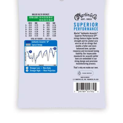 Martin MA180 Authentic Acoustic SP Guitar Strings Extra Light 12-String 80/20 Bronze 10-47 image 2