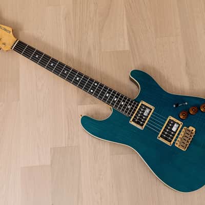 1980s Schecter HH S-Style Superstrat, Flame Top Trans Blue w/ Case image 11