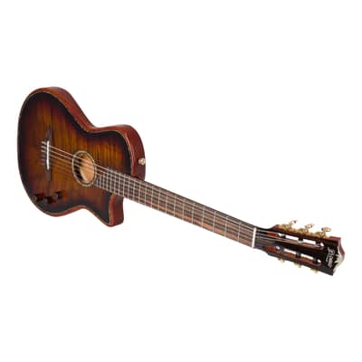 Bromo BEN2C Electric Nylon String Guitar, Thinline Fully Chambered Semi-Hollow Body Slim Neck Dual Pickup Stage Live Performance Fusion Classical Guitar with Hard Case (3 Tone Sunburst) image 2