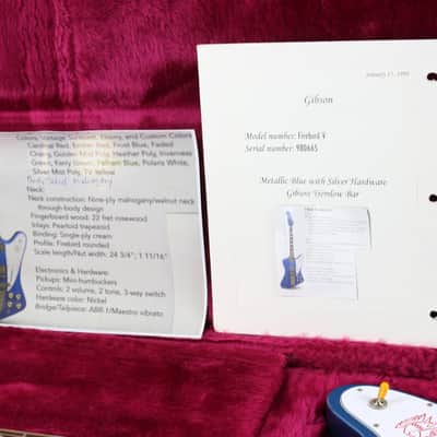 1999 Gibson Custom Shop Historic 65 Reissue Reverse Firebird V Pelham Blue image 5
