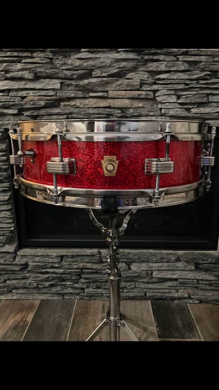 Ludwig Downbeat 14x4 Snare Drum 1963 - Red Sparkle image 1