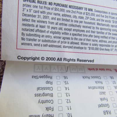 Fender Owners Registration Card Blank 2000 Fender Owners Registration Card Cool Case Candy image 2