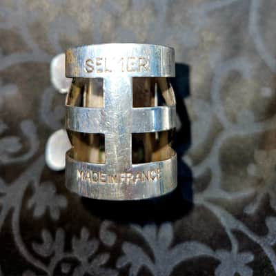 ** VINTAGE ** Selmer Paris Jazz E Tenor Saxophone Mouthpiece, Ligature, Cover 1950s - Silver image 3