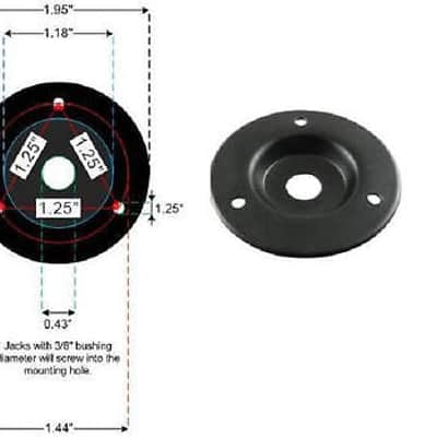 Black Speaker Amp Jack Plate, 2" Round Metal with 1/4" Switchcraft #11 Jack image 3