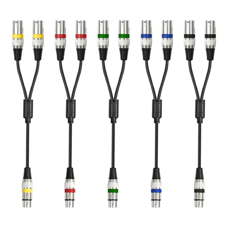 5Pack 5 Color 1.5FT XLR Female to Dual XLR Male Y Splitter Cable, Female XLR to 2 Male XLR Y Cable,XLR Splitter 1 Female to 2 Male for Micphone Mixer image 1