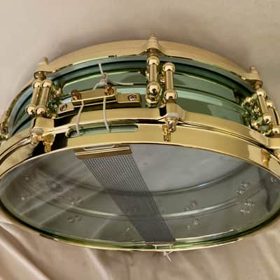 Ludwig LW0414CP Carl Palmer "Venus" Signature 3.7x14" Brass Piccolo Snare Drum 2010s - Green Lacquer over Brass image 4
