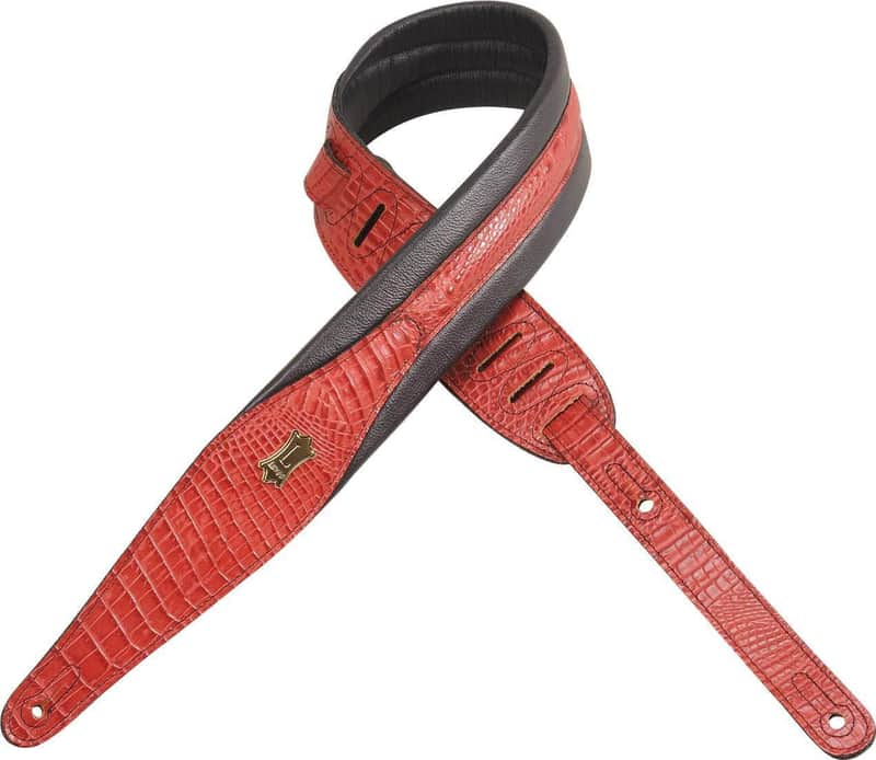 Levy's MSS100CR-RED Veg Tan Leather Imitation Crocodile 2.5" Guitar Strap image 1