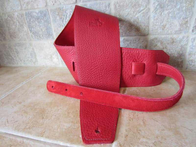 Italia Leather Straps 4 INCH WIDE RED LEATHER GUITAR STRAP RED-RED  2026 image 1