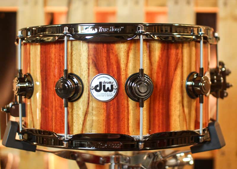 DW 7x14 Collector's Maple VLT Natural Lacquer over Candy Stripe Padauk Snare Drum - SO#1410012 image 1