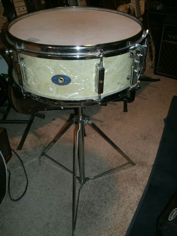 1965 Leedy No. 1161 Frank Capp Model snare drum - White Marine Pearl with Broadway stand image 1