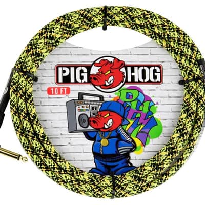 Pig Hog 10ft Right-Angle Instrument Cable - Yellow Graffiti image 3