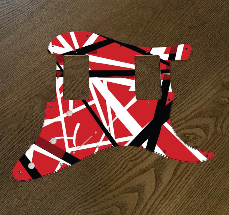 Carmedon Electronics Strat Pickguard-HH-2020 Red, White, Black Stripes image 1
