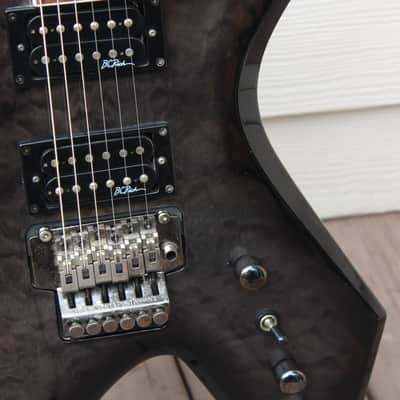 B.C. Rich Warlock N.J. Neck Thru Series Korea Guitar Translucent Black Quilt Top + Hard Case image 5