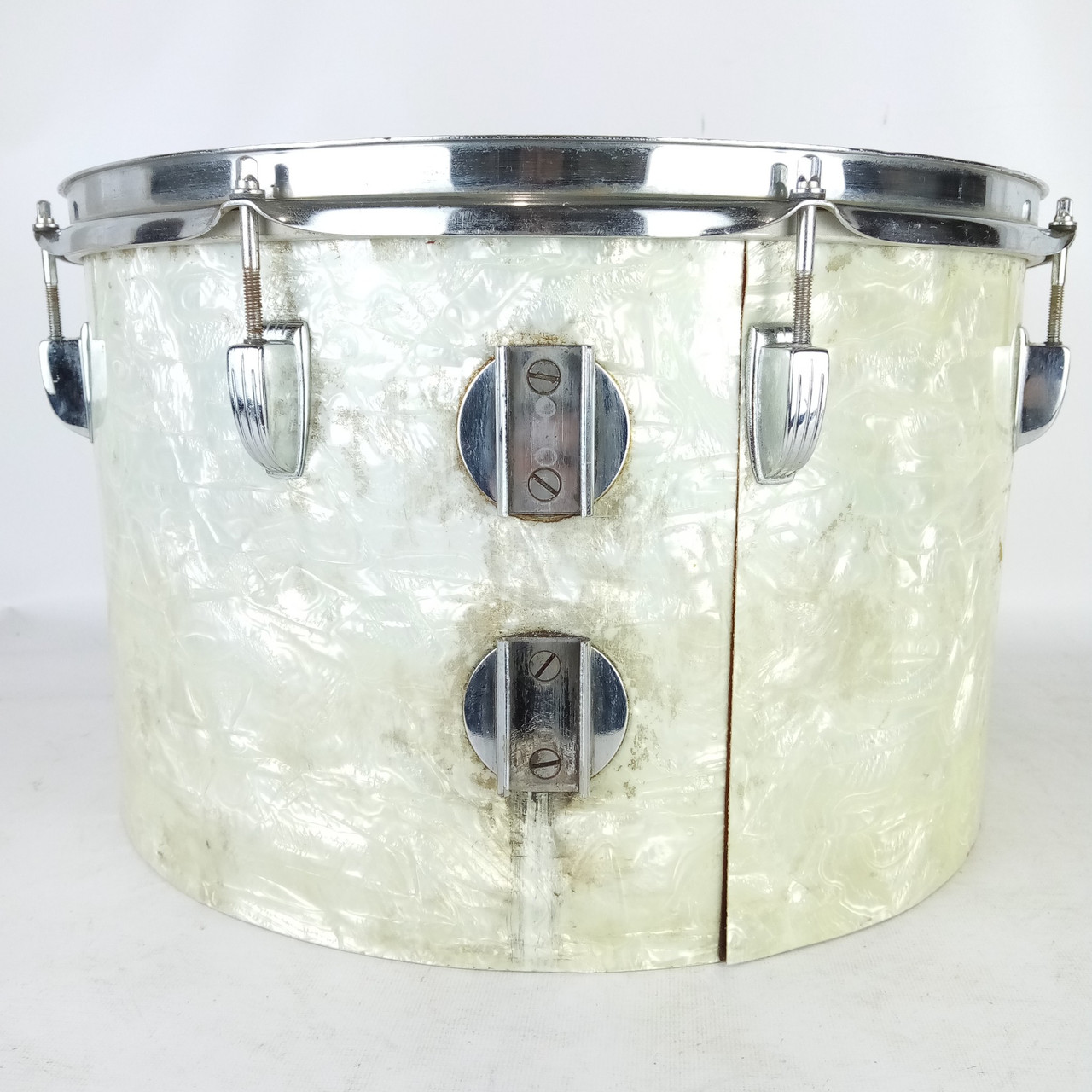 Ludwig 10x16"Timp-Tom Drum#570 Vintage70s WMP 3Ply Maple Bass White Marine Pearl — main photograph