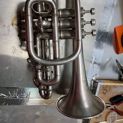 Cornet- JW York and Sons New Model Monarch Bb A 1906-1910 Satin Silver image 6