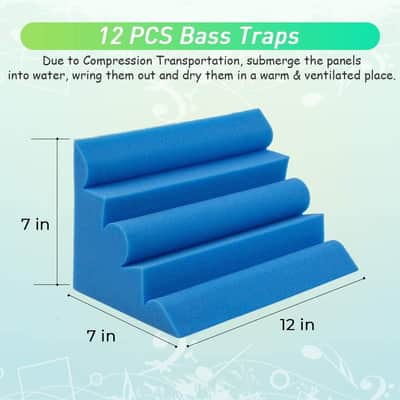 12 Pack Set 7" X 7" X 12" Acoustic Foam Bass Traps Corner Studio Foam with Adhesive Tape Blue image 2