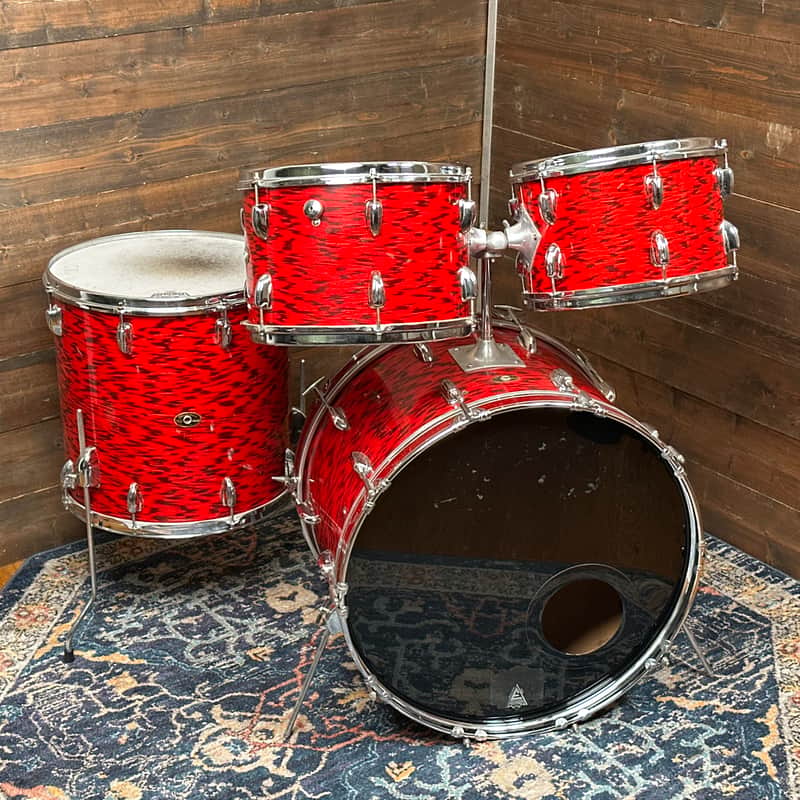 1960s Slingerland 4pc Drum Set Red Tiger Pearl 22/12/13/16 image 1