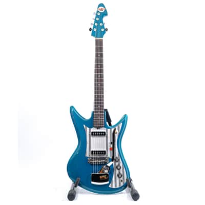 60s Teisco Del-Ray ET-230 Sharkfin Guitar Lake Placid Blue w/ Bridge Mute, Vibey Design image 3